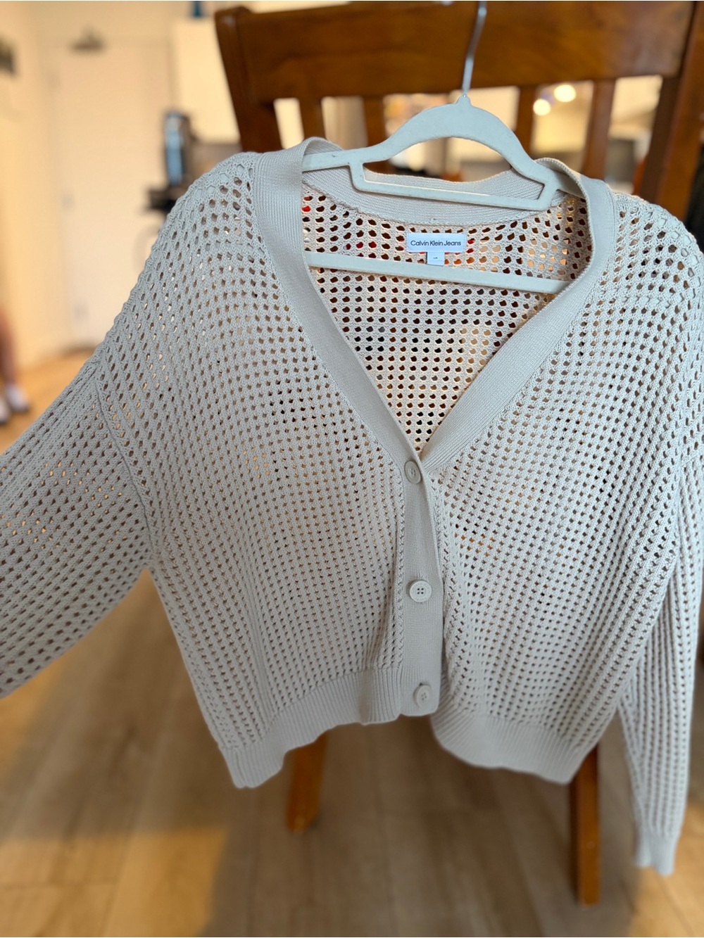 Calvin Klein Jeans Cream Open-Weave Button Cardigan